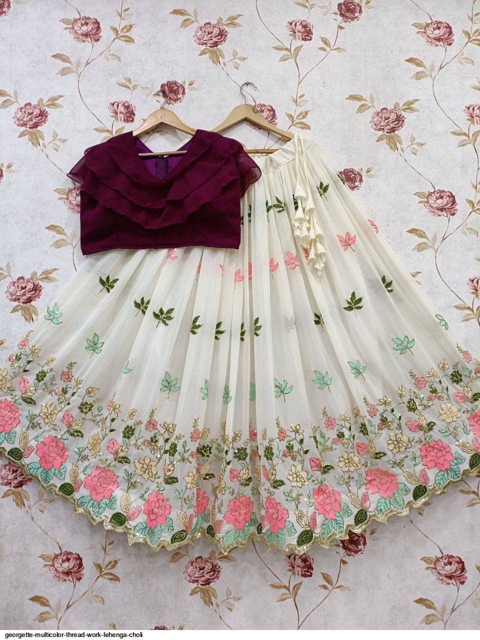 GEORGETTE MULTICOLOR THREAD WORK LEHENGA CHOLI I