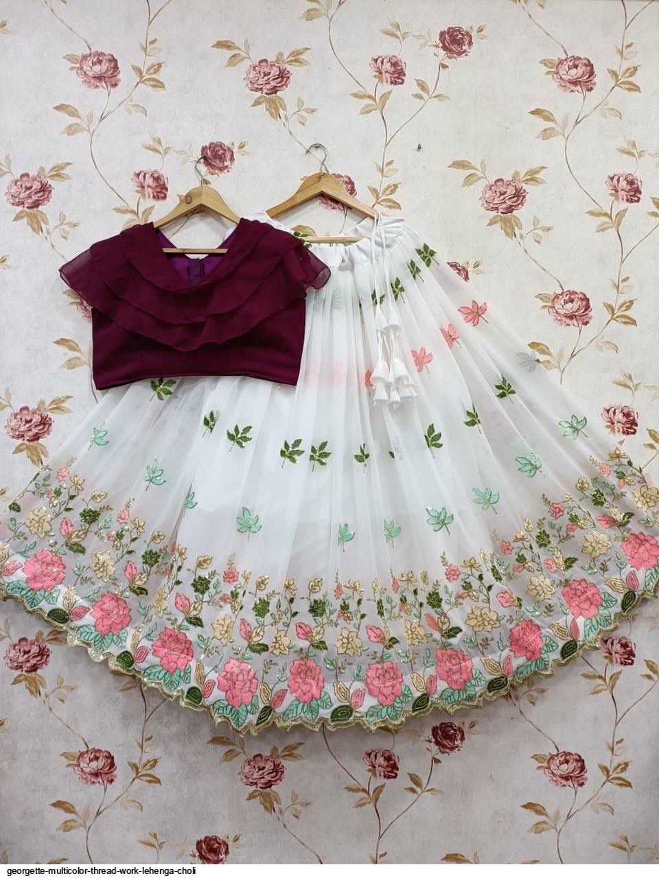 GEORGETTE MULTICOLOR THREAD WORK LEHENGA CHOLI A