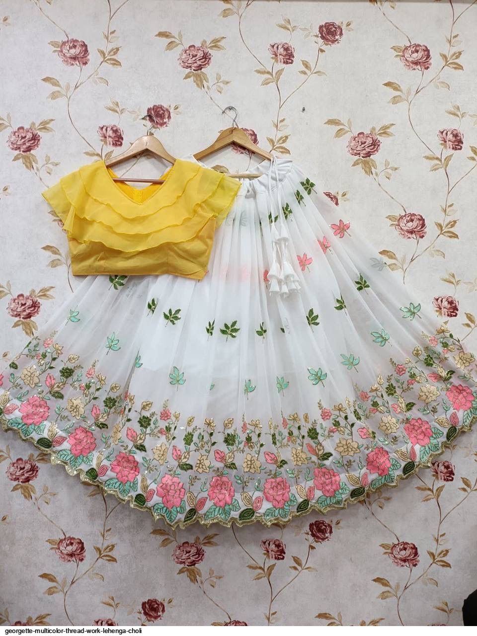 GEORGETTE MULTICOLOR THREAD WORK LEHENGA CHOLI E