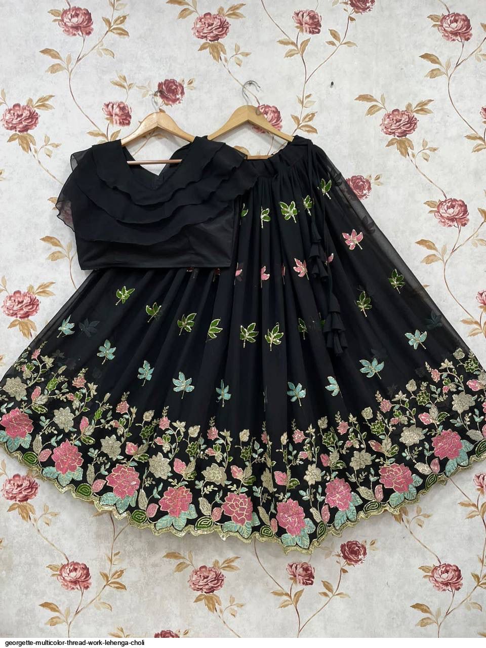 GEORGETTE MULTICOLOR THREAD WORK LEHENGA CHOLI C
