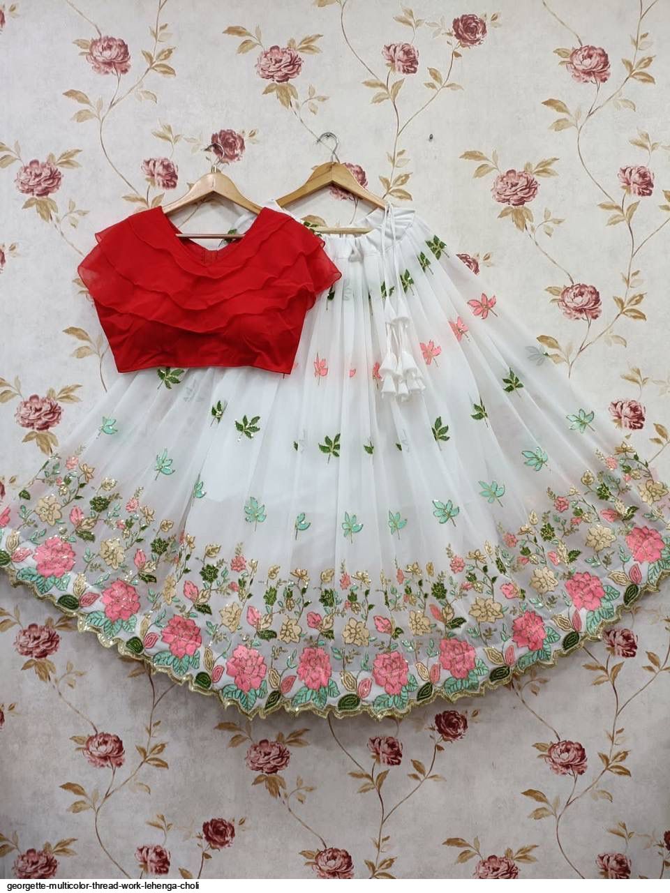 GEORGETTE MULTICOLOR THREAD WORK LEHENGA CHOLI B