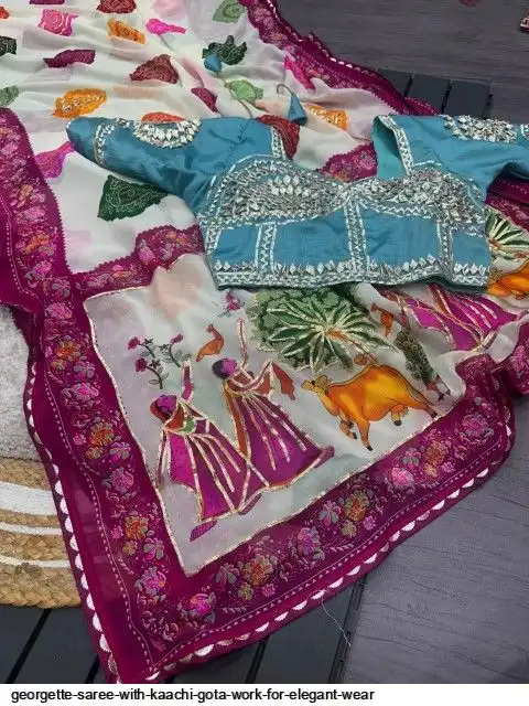 GEORGETTE SAREE WITH KAACHI GOTA WORK FOR ELEGANT WEAR D