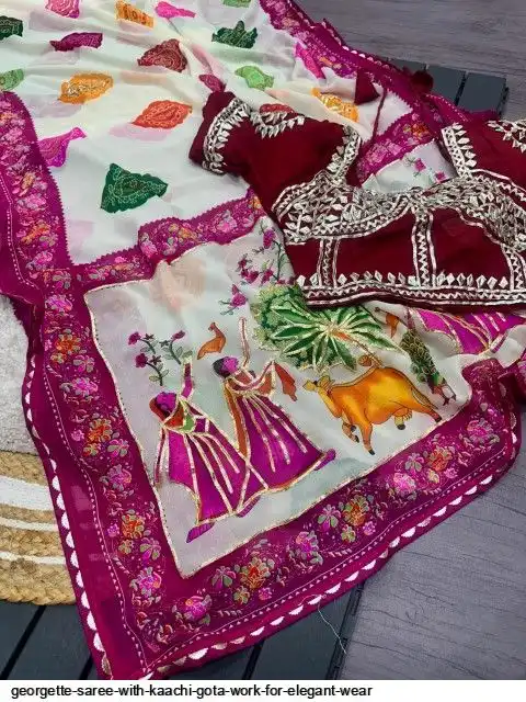 GEORGETTE SAREE WITH KAACHI GOTA WORK FOR ELEGANT WEAR C