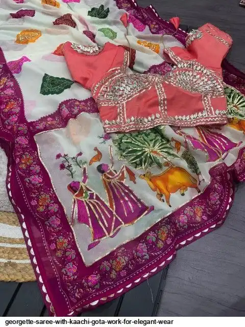 GEORGETTE SAREE WITH KAACHI GOTA WORK FOR ELEGANT WEAR F