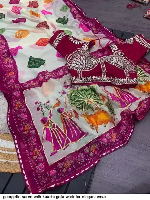 GEORGETTE SAREE WITH KAACHI GOTA WORK FOR ELEGANT WEAR G