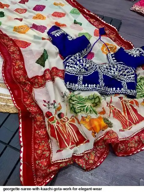 GEORGETTE SAREE WITH KAACHI GOTA WORK FOR ELEGANT WEAR J