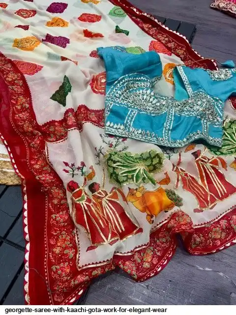 GEORGETTE SAREE WITH KAACHI GOTA WORK FOR ELEGANT WEAR L