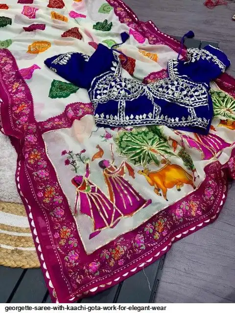 GEORGETTE SAREE WITH KAACHI GOTA WORK FOR ELEGANT WEAR E