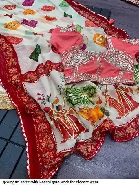 GEORGETTE SAREE WITH KAACHI GOTA WORK FOR ELEGANT WEAR H