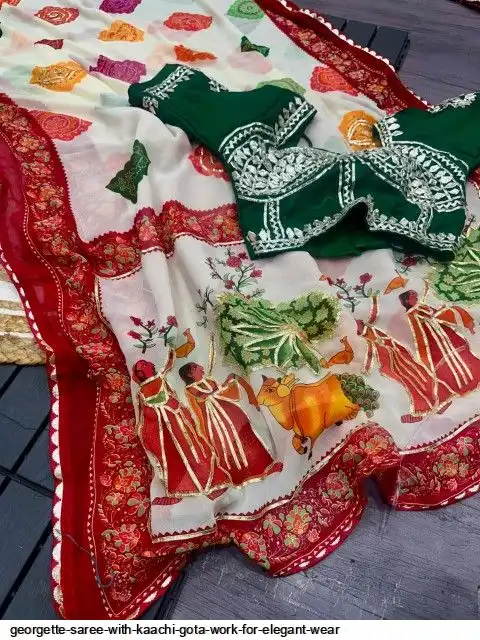 GEORGETTE SAREE WITH KAACHI GOTA WORK FOR ELEGANT WEAR M