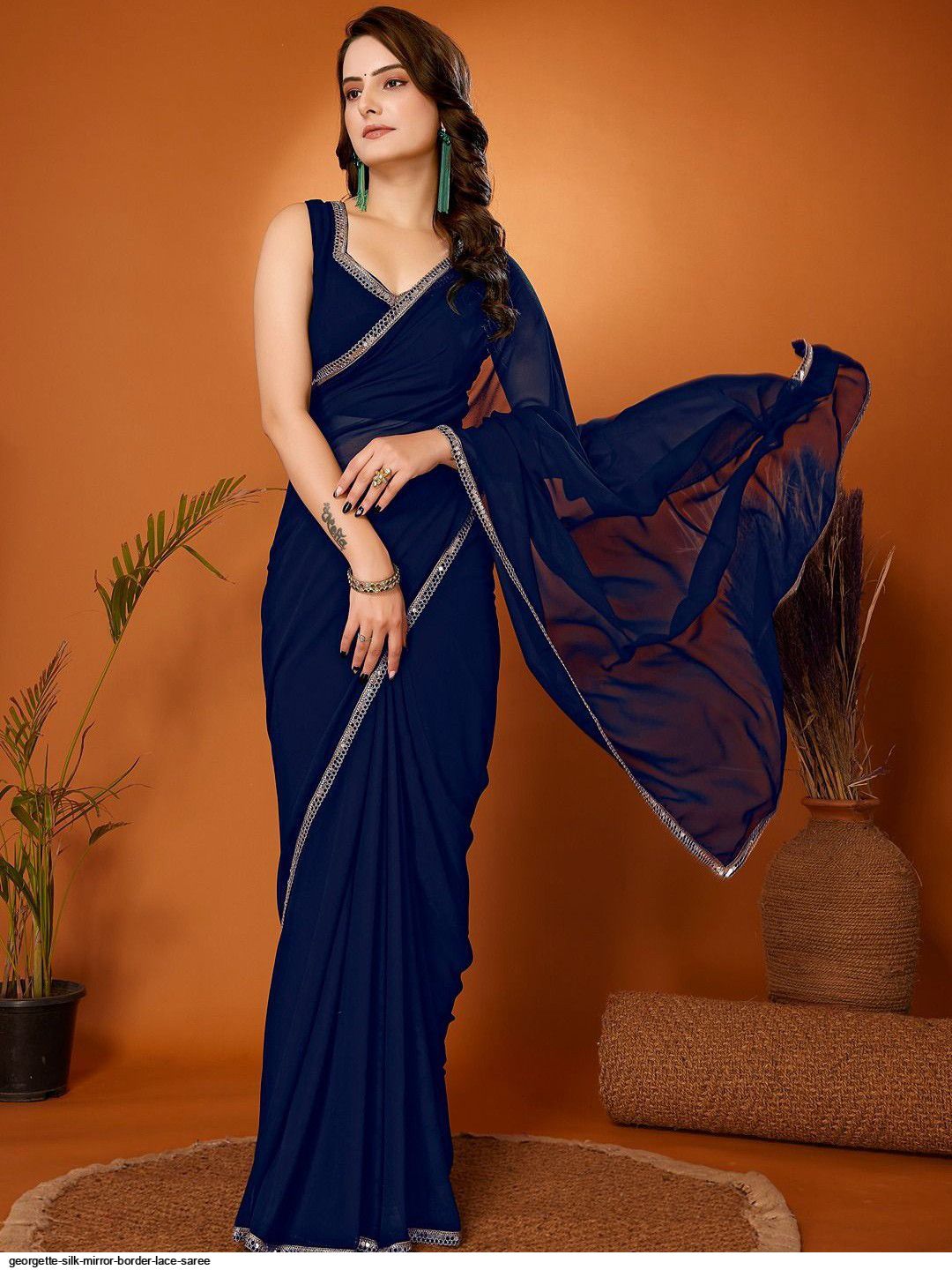 GEORGETTE SILK MIRROR BORDER LACE SAREE B
