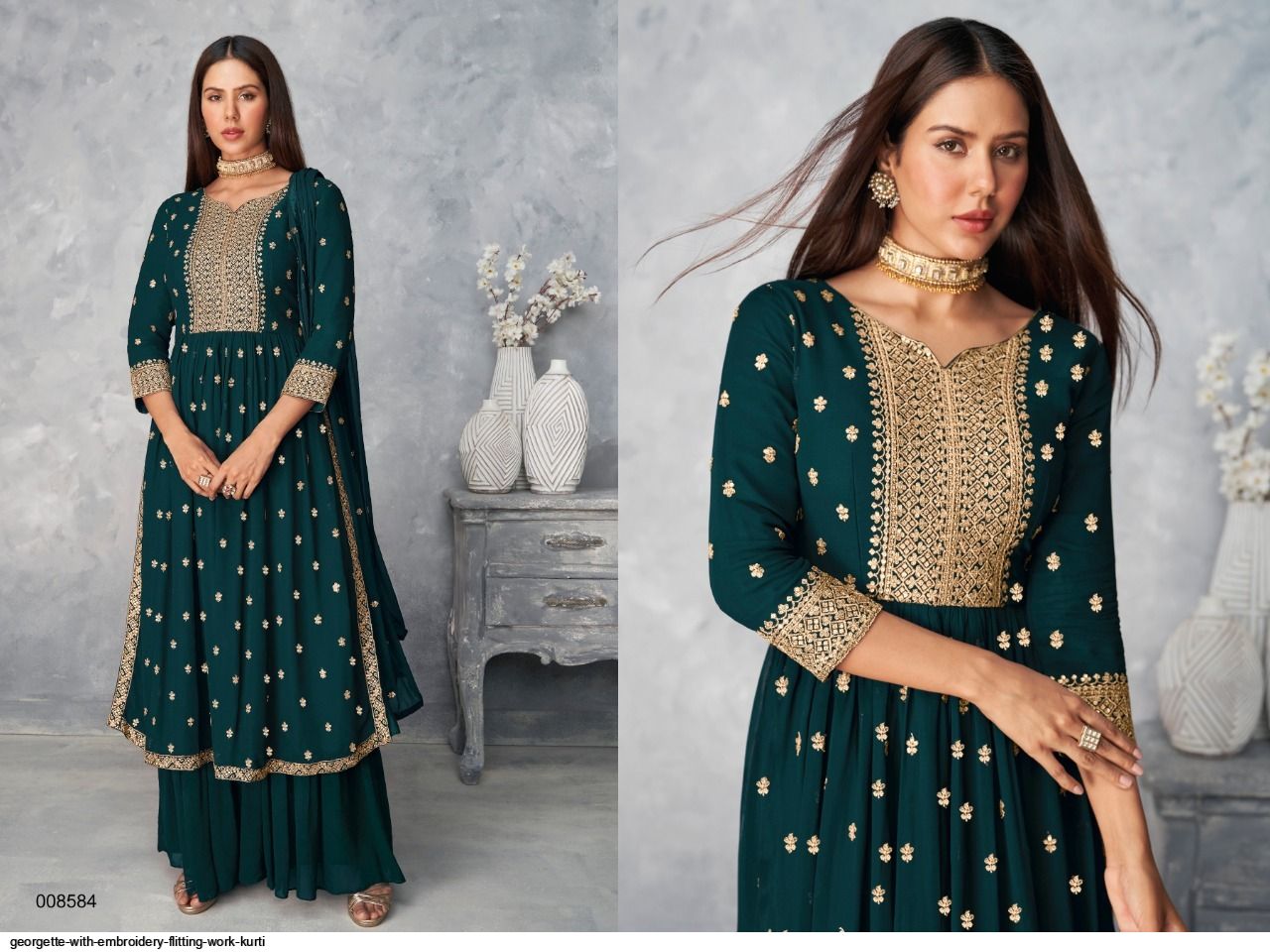 GEORGETTE WITH EMBROIDERY FLITTING WORK KURTI B