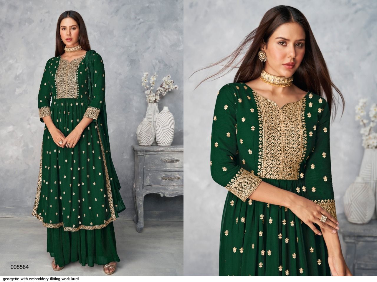 GEORGETTE WITH EMBROIDERY FLITTING WORK KURTI C