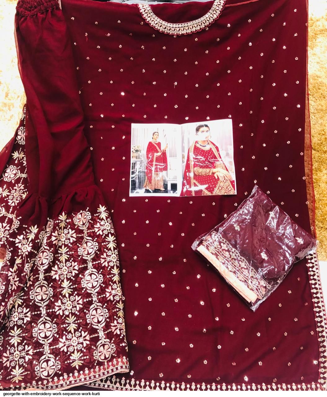 GEORGETTE WITH EMBROIDERY WORK SEQUENCE WORK KURTI C