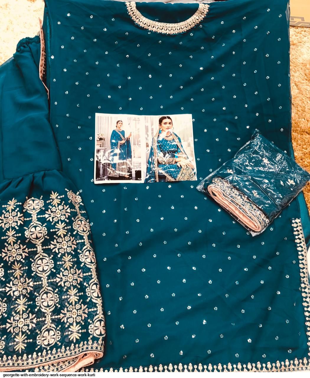 GEORGETTE WITH EMBROIDERY WORK SEQUENCE WORK KURTI E