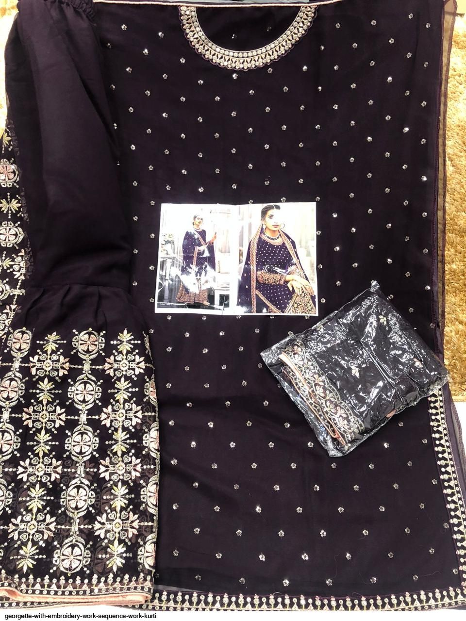GEORGETTE WITH EMBROIDERY WORK SEQUENCE WORK KURTI D