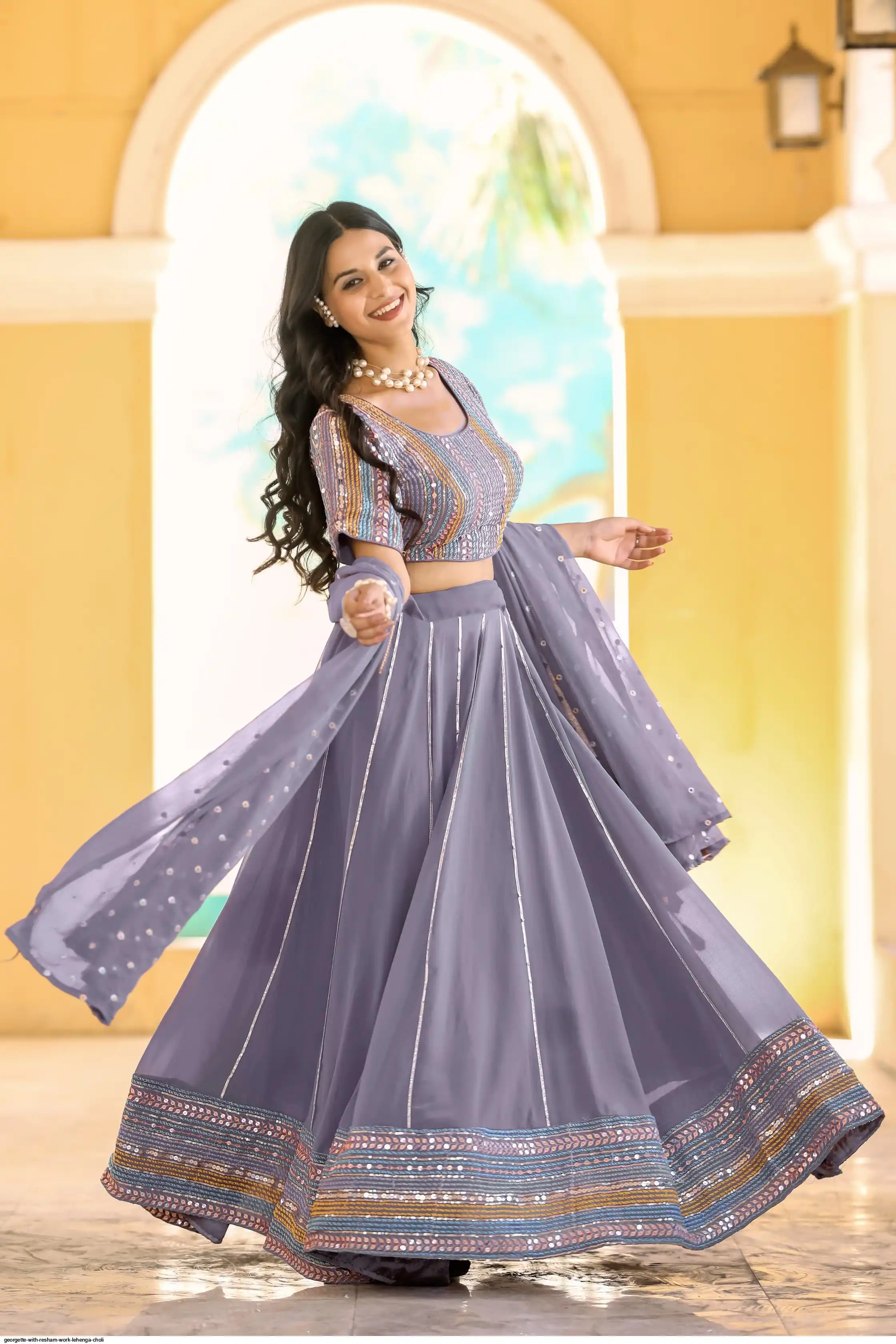 GEORGETTE WITH RESHAM WORK LEHENGA CHOLI 2