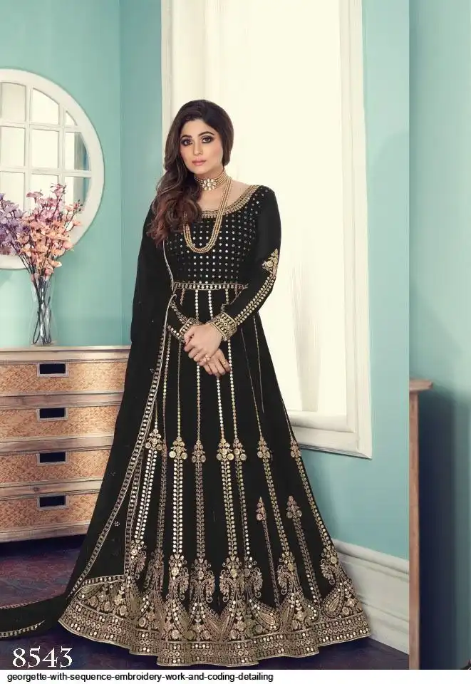 GEORGETTE WITH SEQUENCE EMBROIDERY WORK AND CODING DETAILING 1