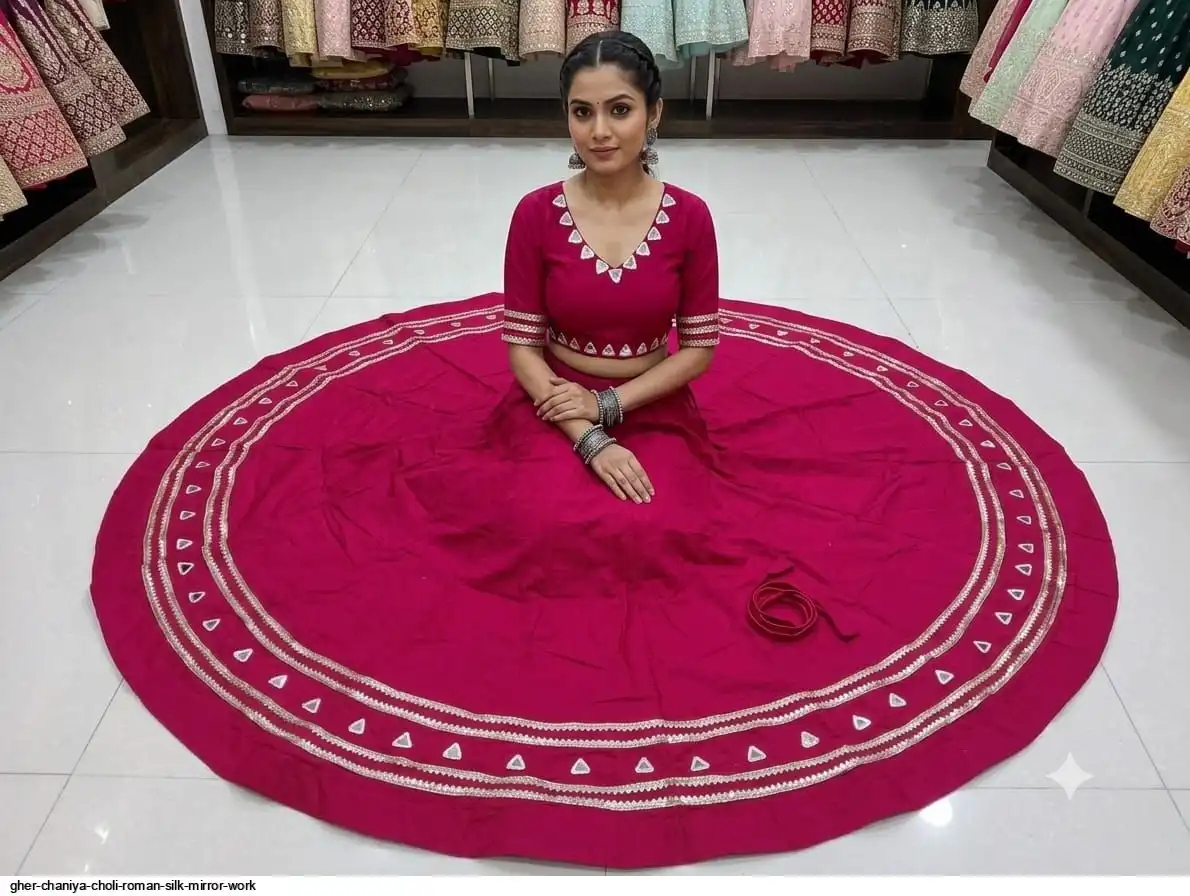 GHER CHANIYA CHOLI ROMAN SILK MIRROR WORK 2