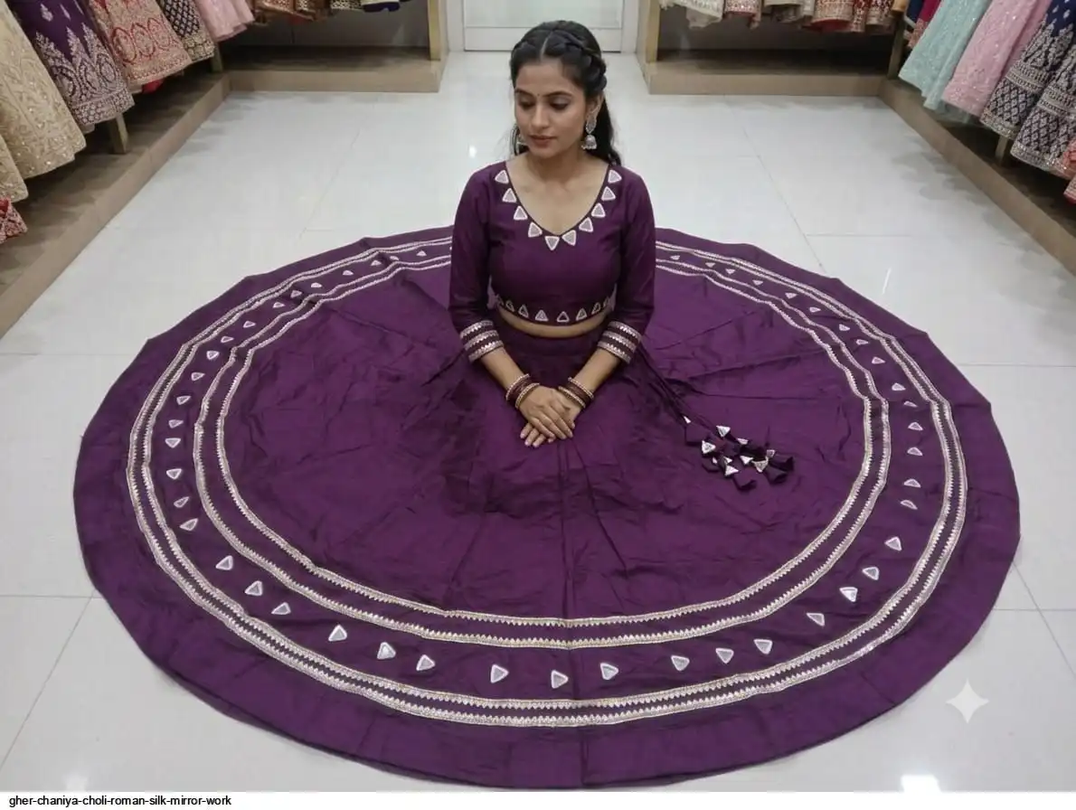 GHER CHANIYA CHOLI ROMAN SILK MIRROR WORK 3