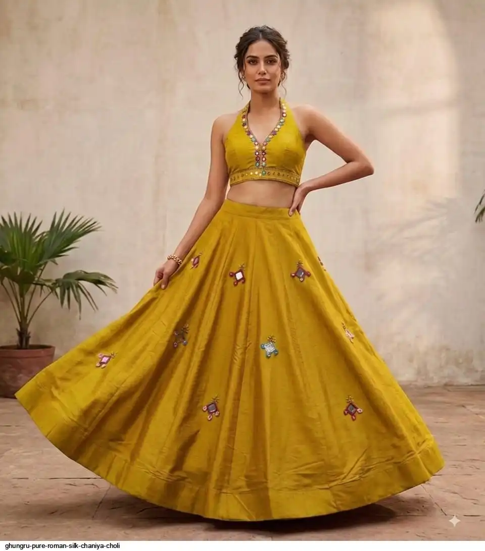 GHUNGRU PURE ROMAN SILK CHANIYA CHOLI 2