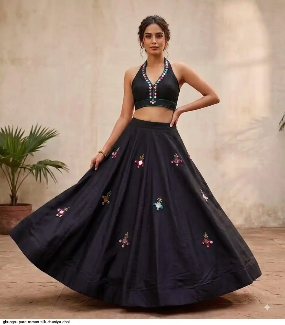GHUNGRU PURE ROMAN SILK CHANIYA CHOLI 4
