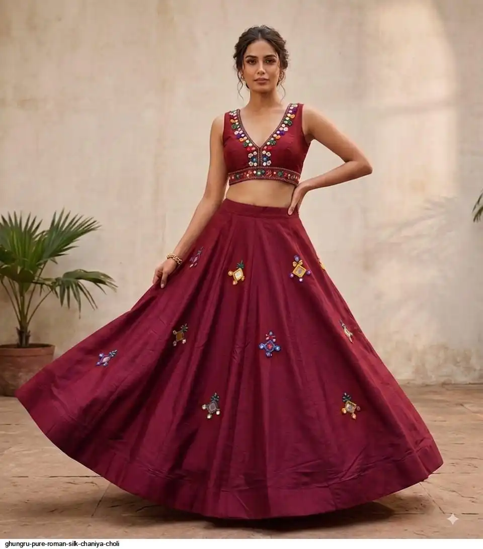 GHUNGRU PURE ROMAN SILK CHANIYA CHOLI 3