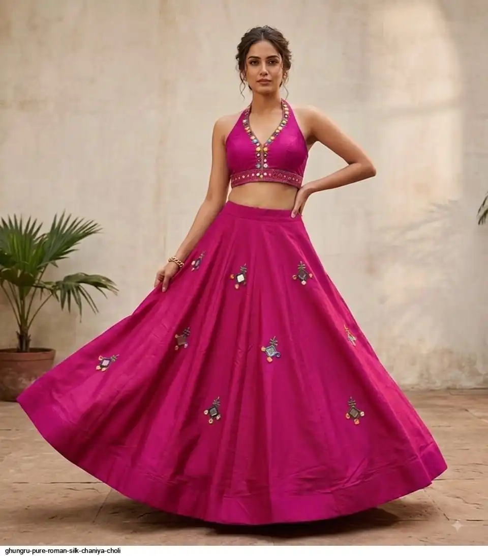 GHUNGRU PURE ROMAN SILK CHANIYA CHOLI 5