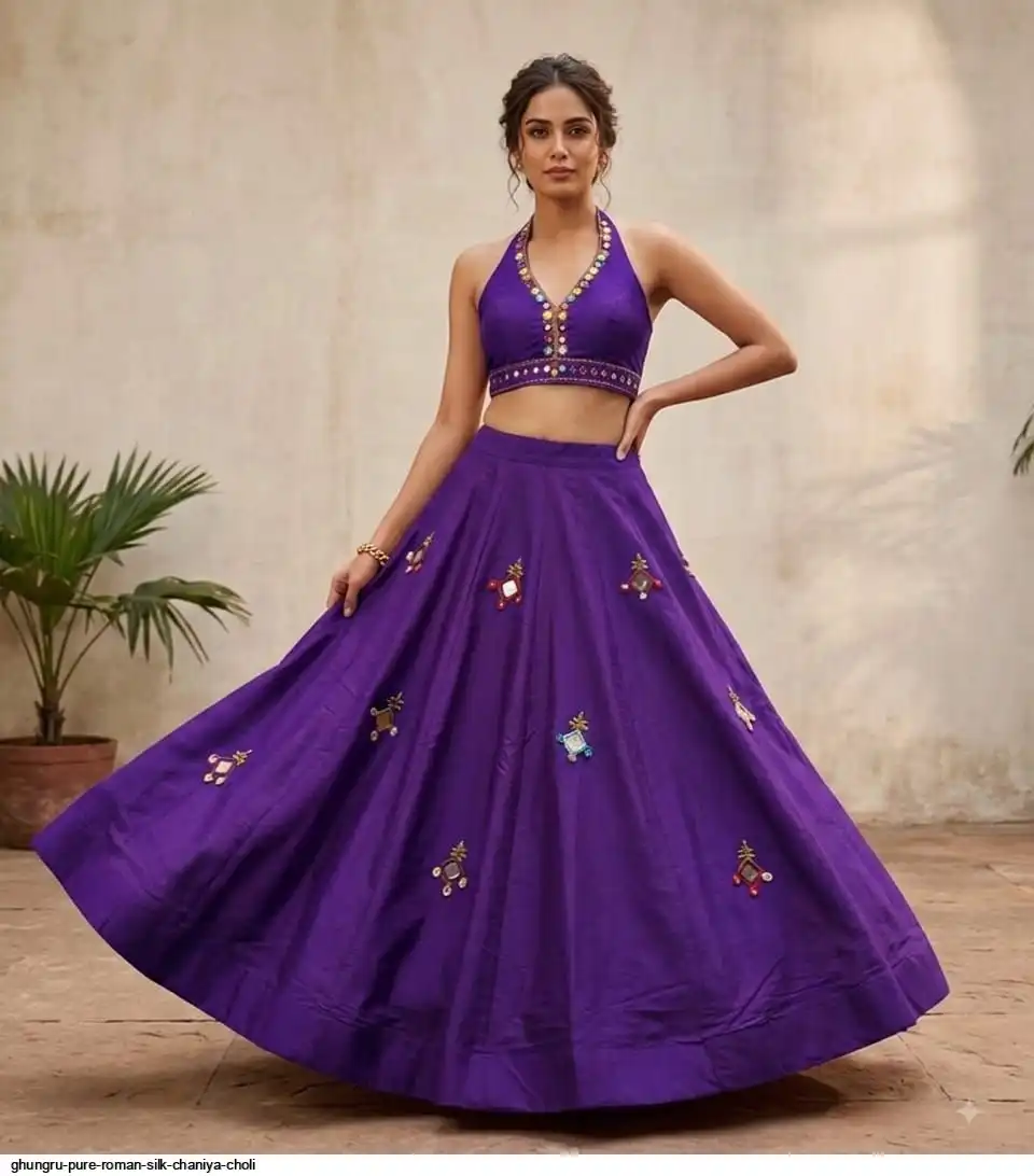 GHUNGRU PURE ROMAN SILK CHANIYA CHOLI 6
