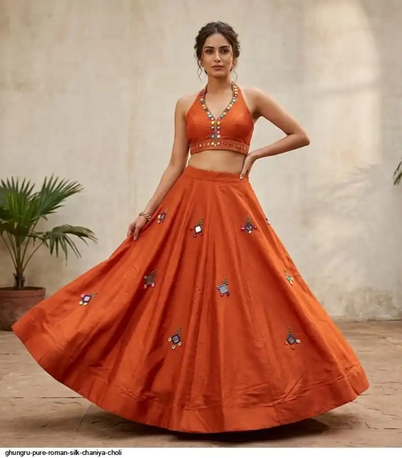 GHUNGRU PURE ROMAN SILK CHANIYA CHOLI 7