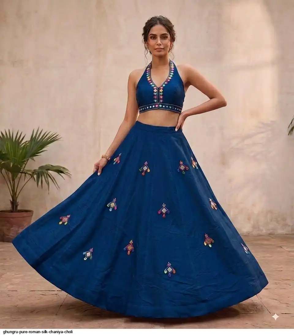 GHUNGRU PURE ROMAN SILK CHANIYA CHOLI 8
