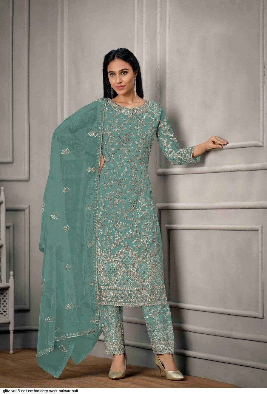GLITZ VOL 3 NET EMBROIDERY WORK SALWAR SUIT