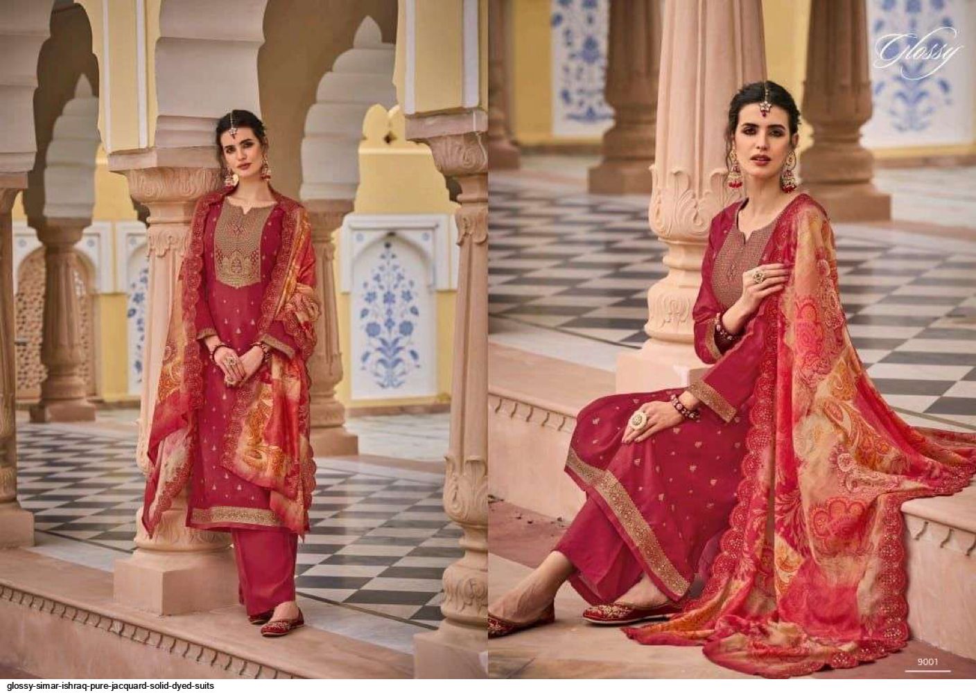 Women Maroon Simar Jacquard Un Stitched Suit Ethnic Collections