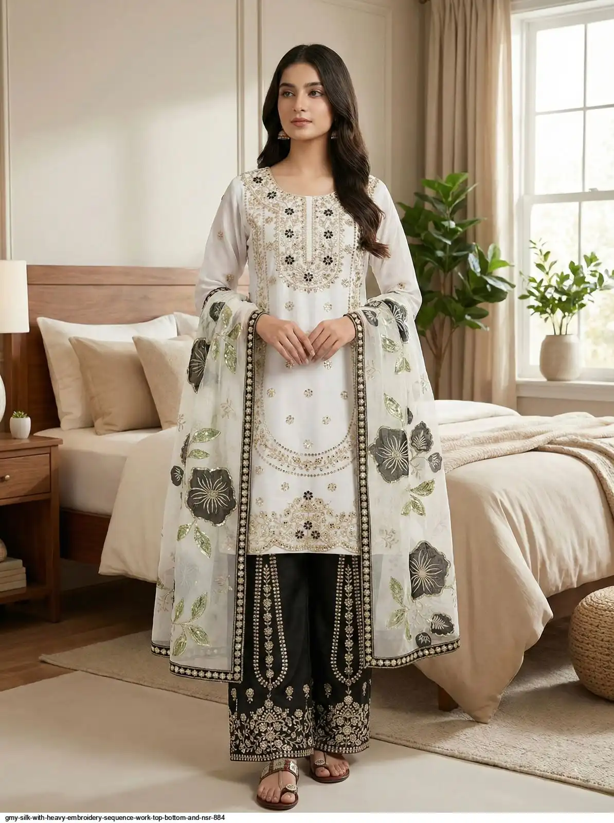 GMY SILK WITH HEAVY EMBROIDERY SEQUENCE WORK TOP BOTTOM AND NSR 884 3