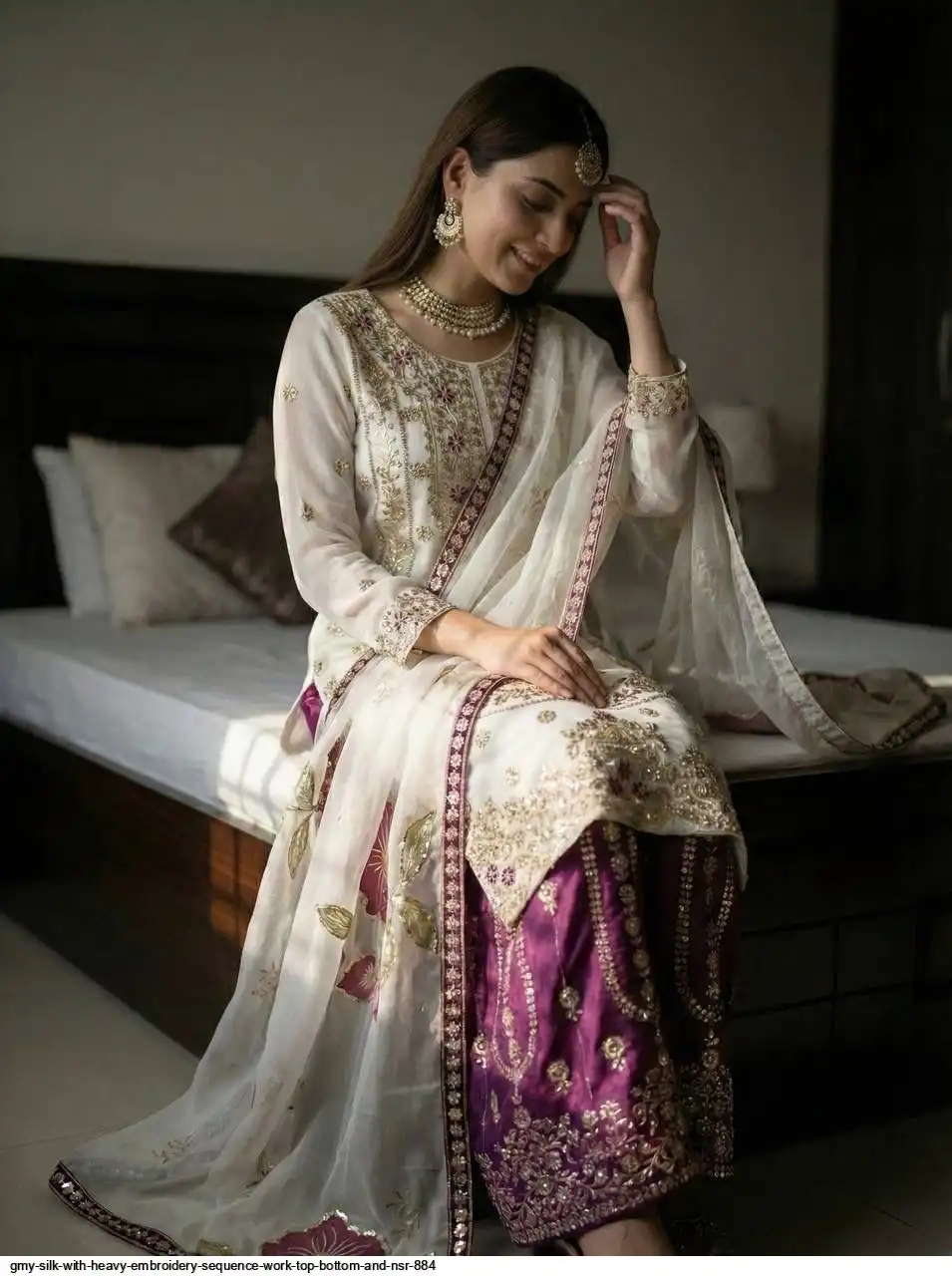 GMY SILK WITH HEAVY EMBROIDERY SEQUENCE WORK TOP BOTTOM AND NSR 884 5