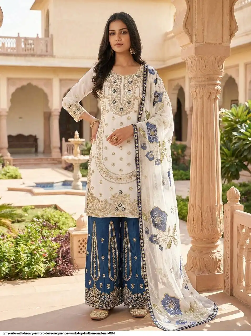 GMY SILK WITH HEAVY EMBROIDERY SEQUENCE WORK TOP BOTTOM AND NSR 884 7