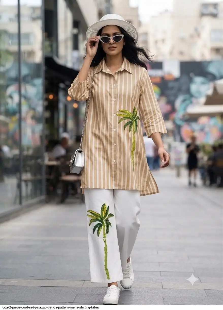 GOA 2 PIECE CORD SET PALAZZO TRENDY PATTERN MENS SHIRTING FABRIC E