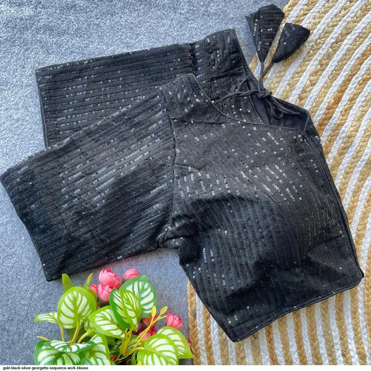 GOLD BLACK SILVER GEORGETTE SEQUENCE WORK BLOUSE