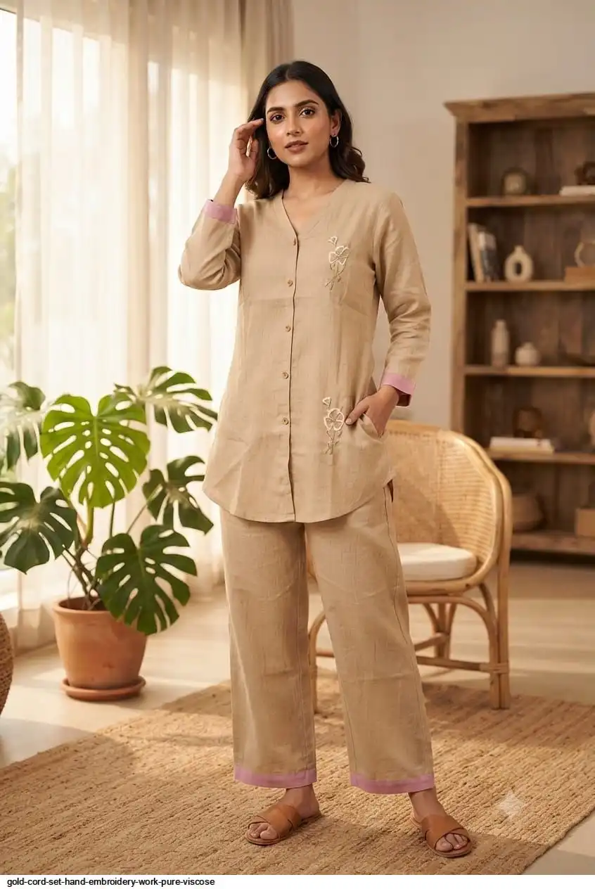 GOLD CORD SET HAND EMBROIDERY WORK PURE VISCOSE A