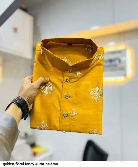GOLDEN FLORAL FANCY KURTA PAJAMA F