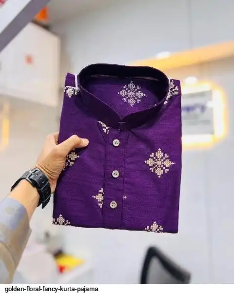 GOLDEN FLORAL FANCY KURTA PAJAMA E