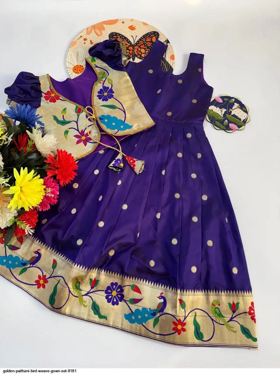 GOLDEN PAITHANI BIRD WEAVE GOWN SET 8181 B