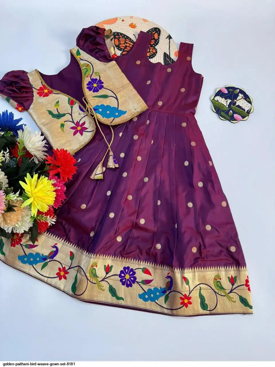 GOLDEN PAITHANI BIRD WEAVE GOWN SET 8181 C