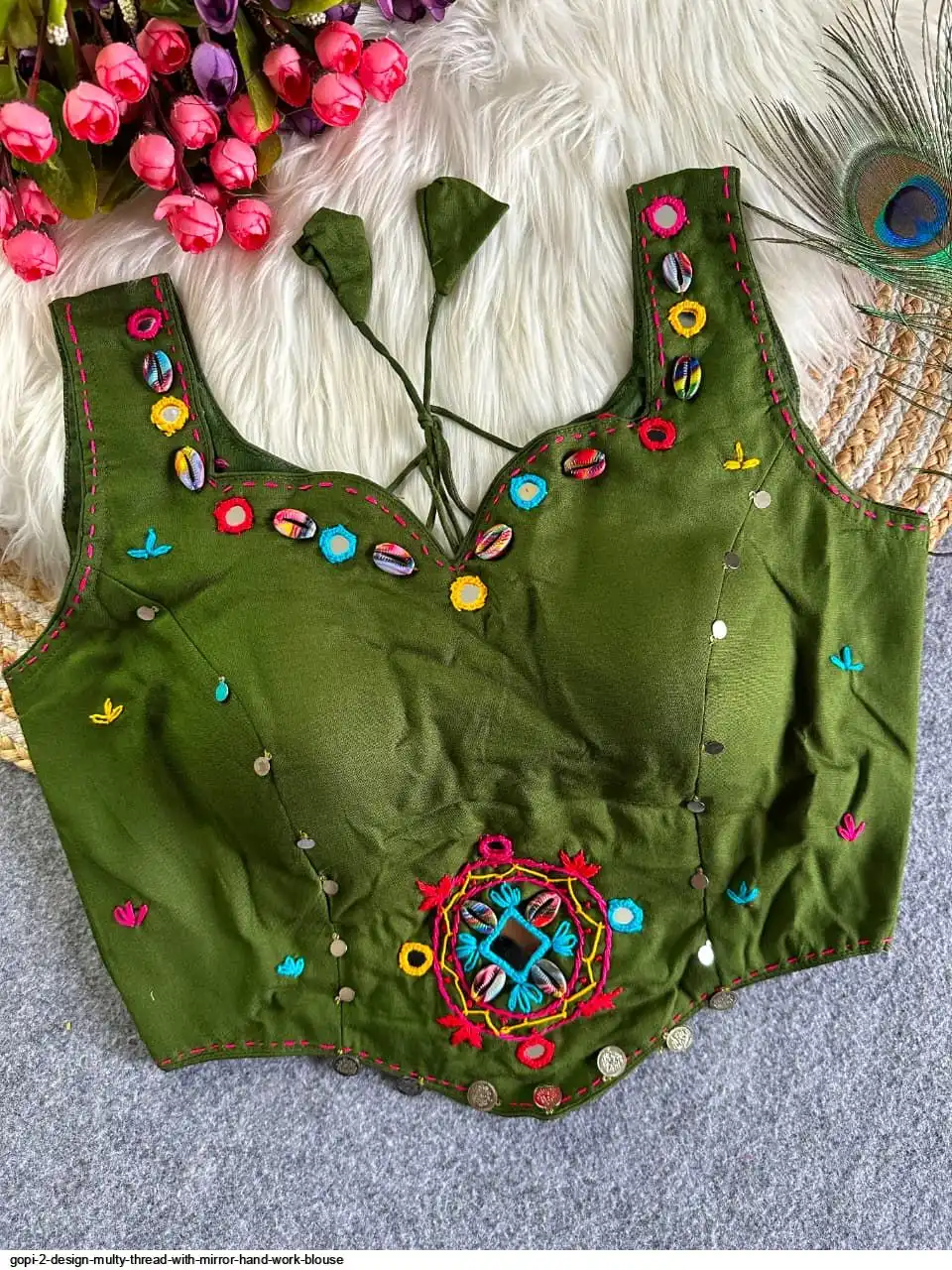 GOPI 2 DESIGN MULTY THREAD WITH MIRROR HAND WORK BLOUSE A