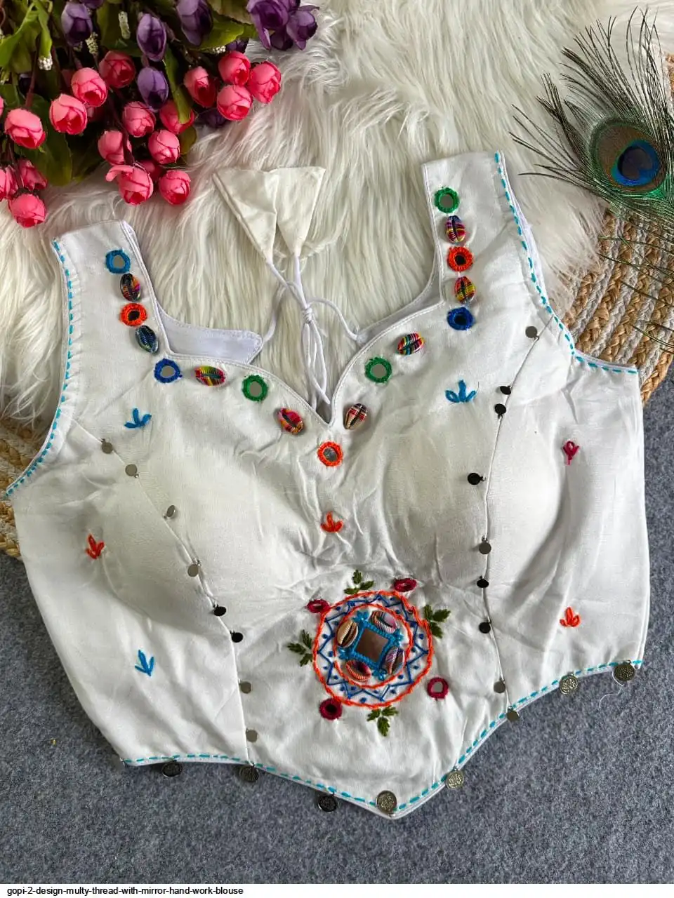 GOPI 2 DESIGN MULTY THREAD WITH MIRROR HAND WORK BLOUSE D