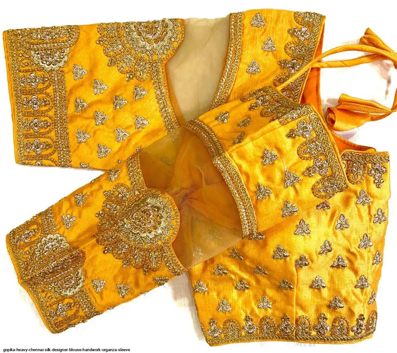 GOPIKA HEAVY CHENNAI SILK DESIGNER BLOUSE HANDWORK ORGANZA SLEEVE E