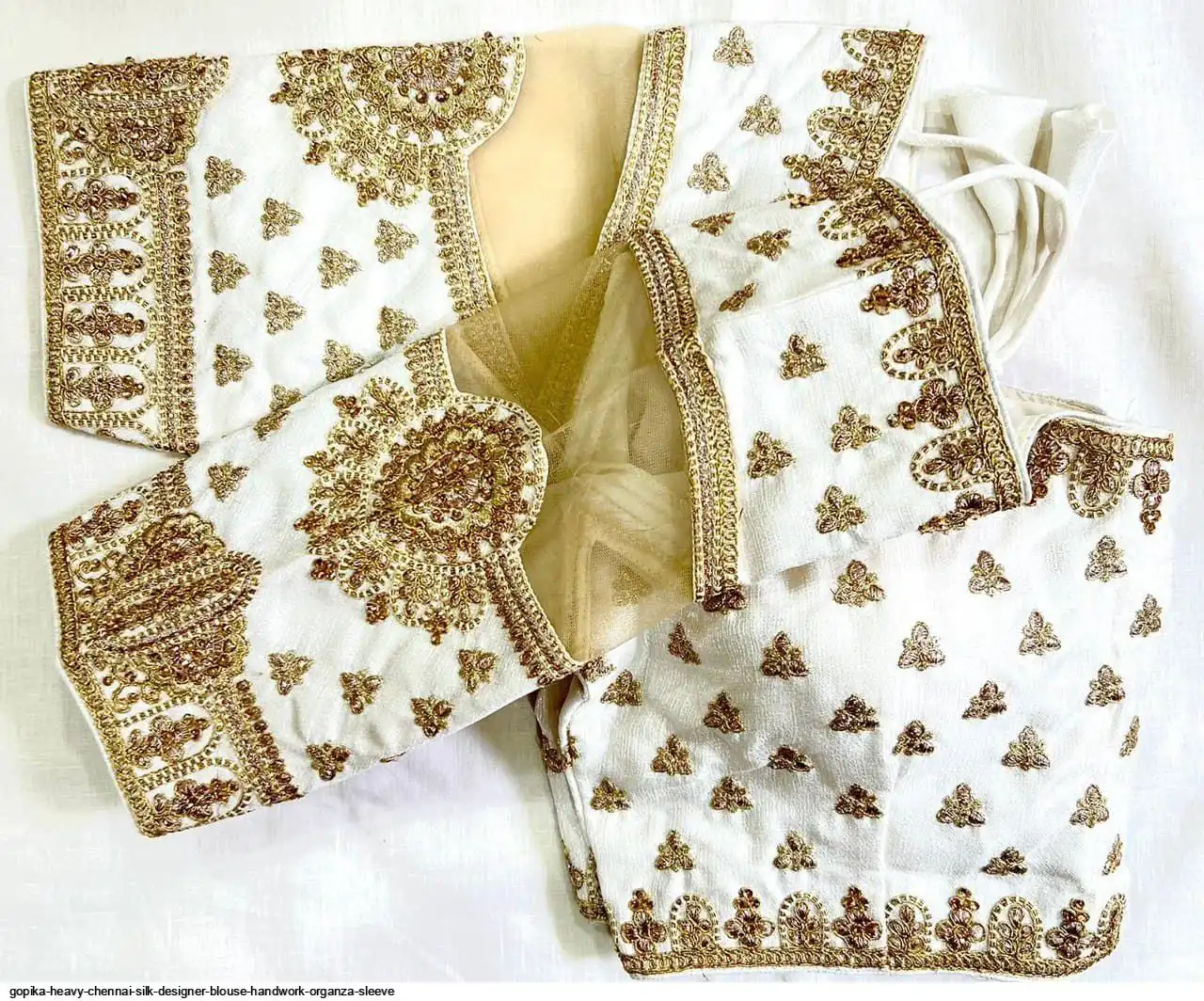 GOPIKA HEAVY CHENNAI SILK DESIGNER BLOUSE HANDWORK ORGANZA SLEEVE D