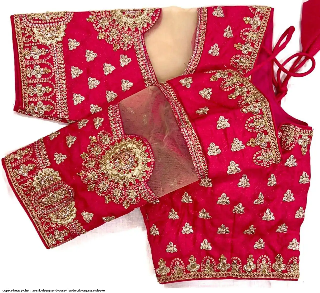GOPIKA HEAVY CHENNAI SILK DESIGNER BLOUSE HANDWORK ORGANZA SLEEVE F