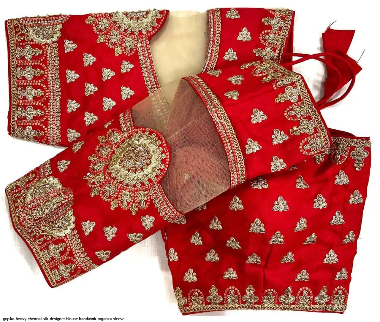 GOPIKA HEAVY CHENNAI SILK DESIGNER BLOUSE HANDWORK ORGANZA SLEEVE B