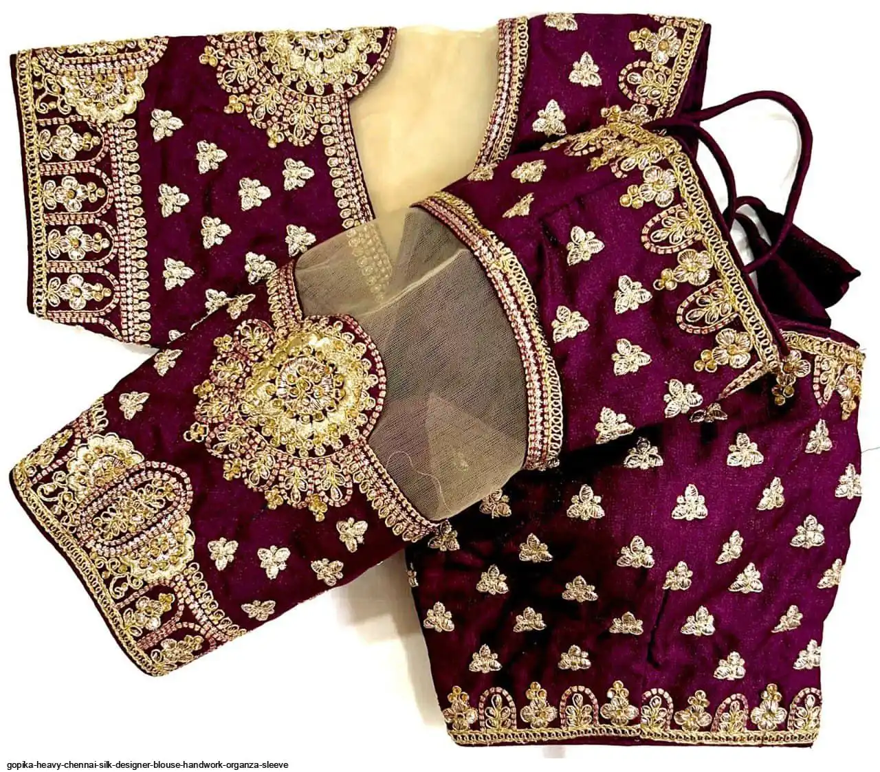 GOPIKA HEAVY CHENNAI SILK DESIGNER BLOUSE HANDWORK ORGANZA SLEEVE A